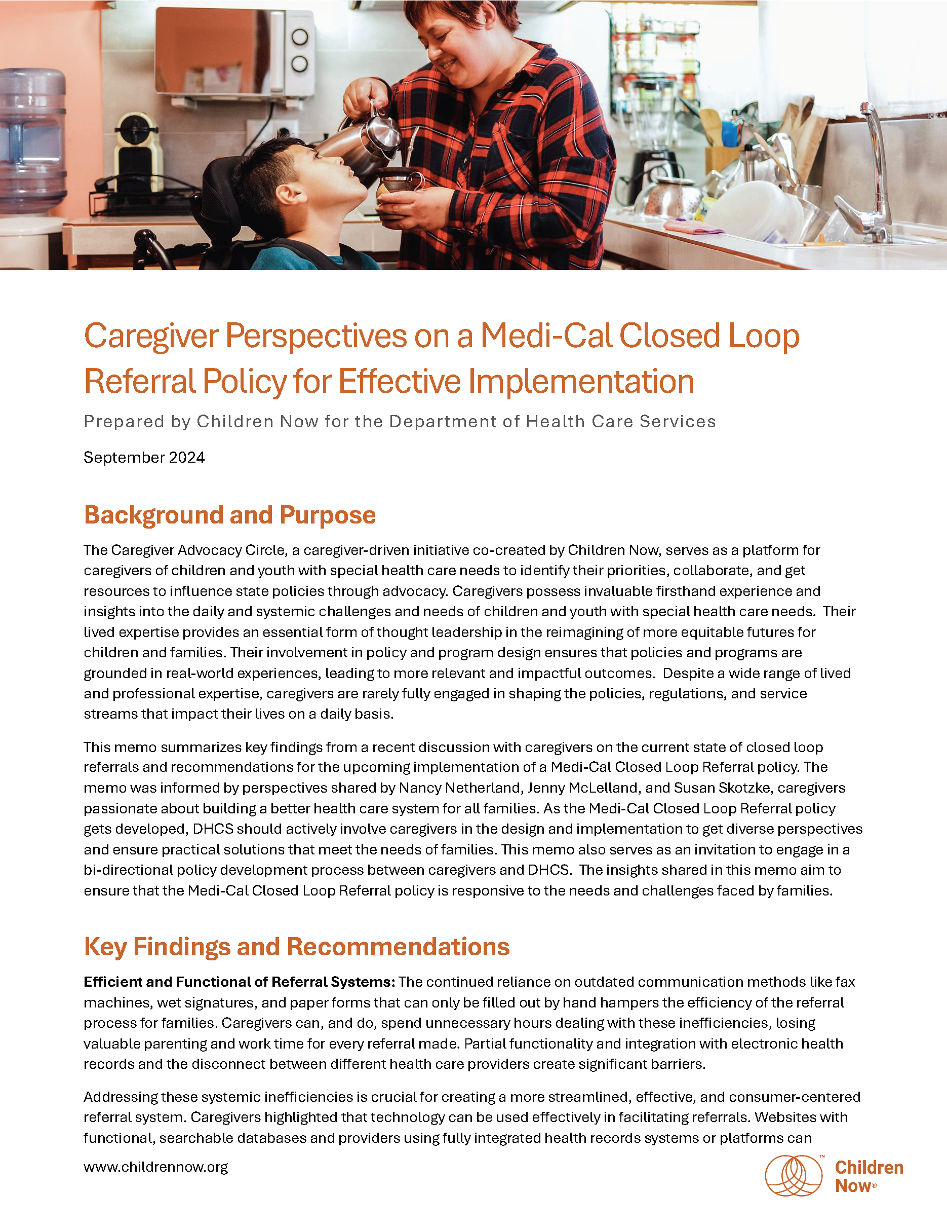 First page of the Caregiver Perspectives document